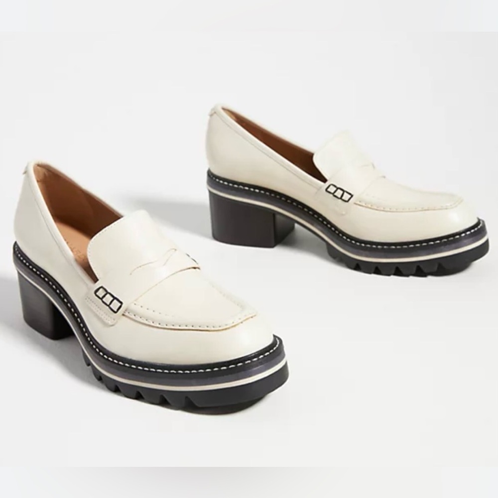 Bernardo Cream Leather Lug Sole Loafers